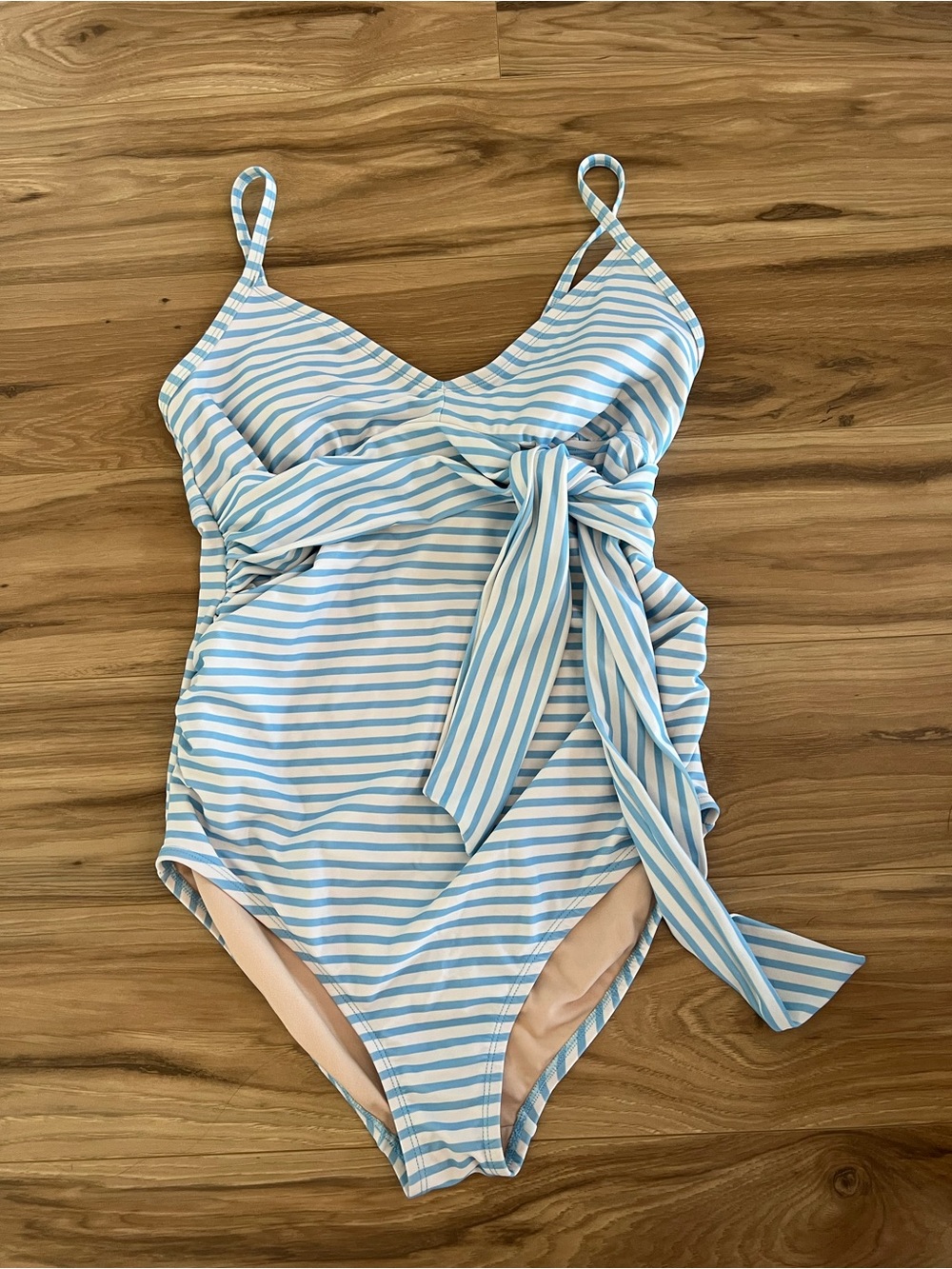 Isabel Maternity by Ingrid & Isabel One-Piece Swimsuit Blue White Stripe Medium - Picture 8 of 9